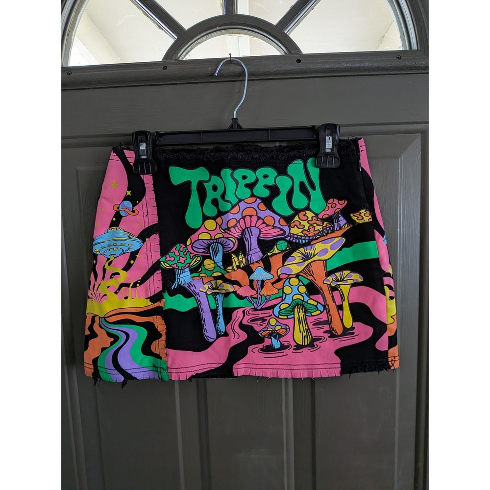 NWT Current Mood Technicolor Trip Mushroom Neon Mini Skirt Dolls Kill Medium